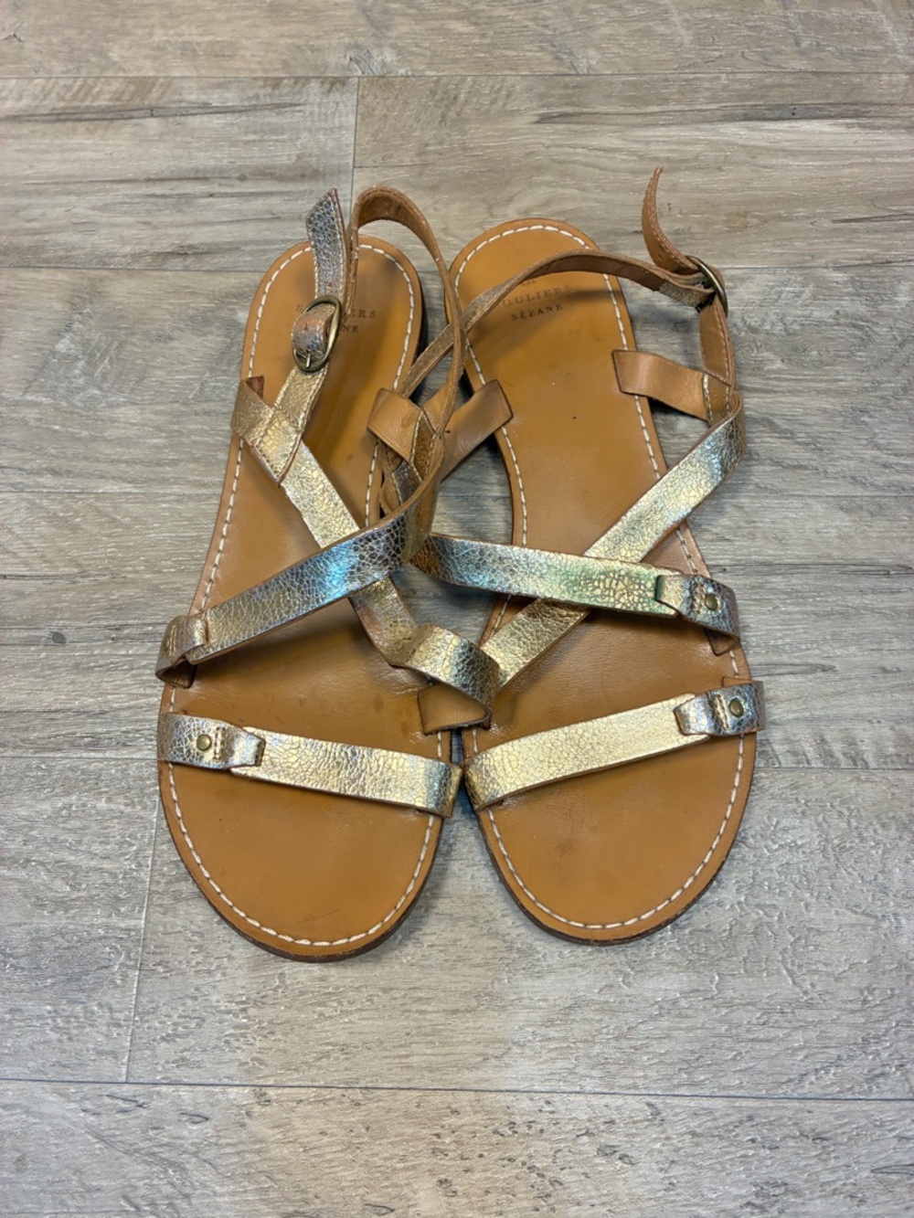 Sezane Ella Gold Strappy Leather Sandals - Picture 7 of 14